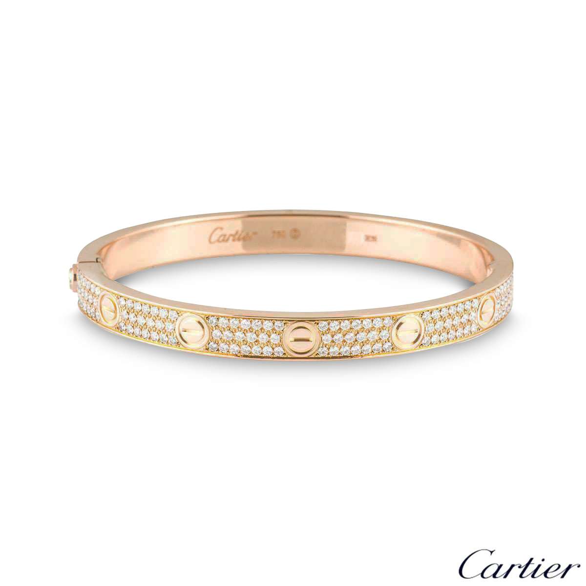 Cartier Rose Gold Full Pave Diamond Love Bracelet Size 16 N6036916